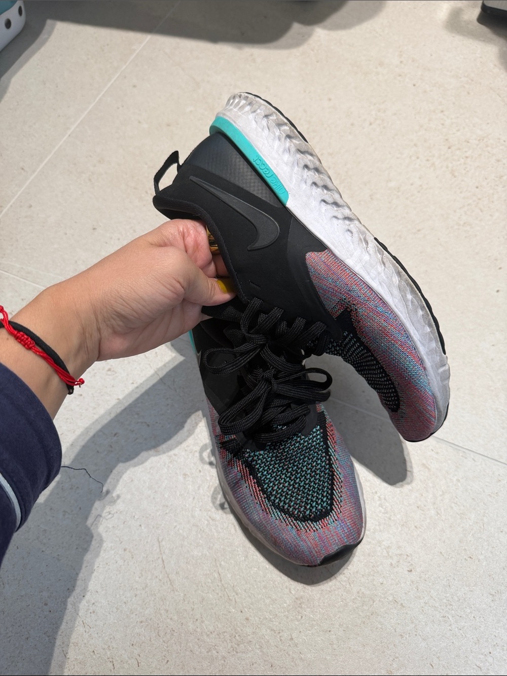 Nike Women's Athletic Knit Running Sneakers in Black and Multi with Teal Accent